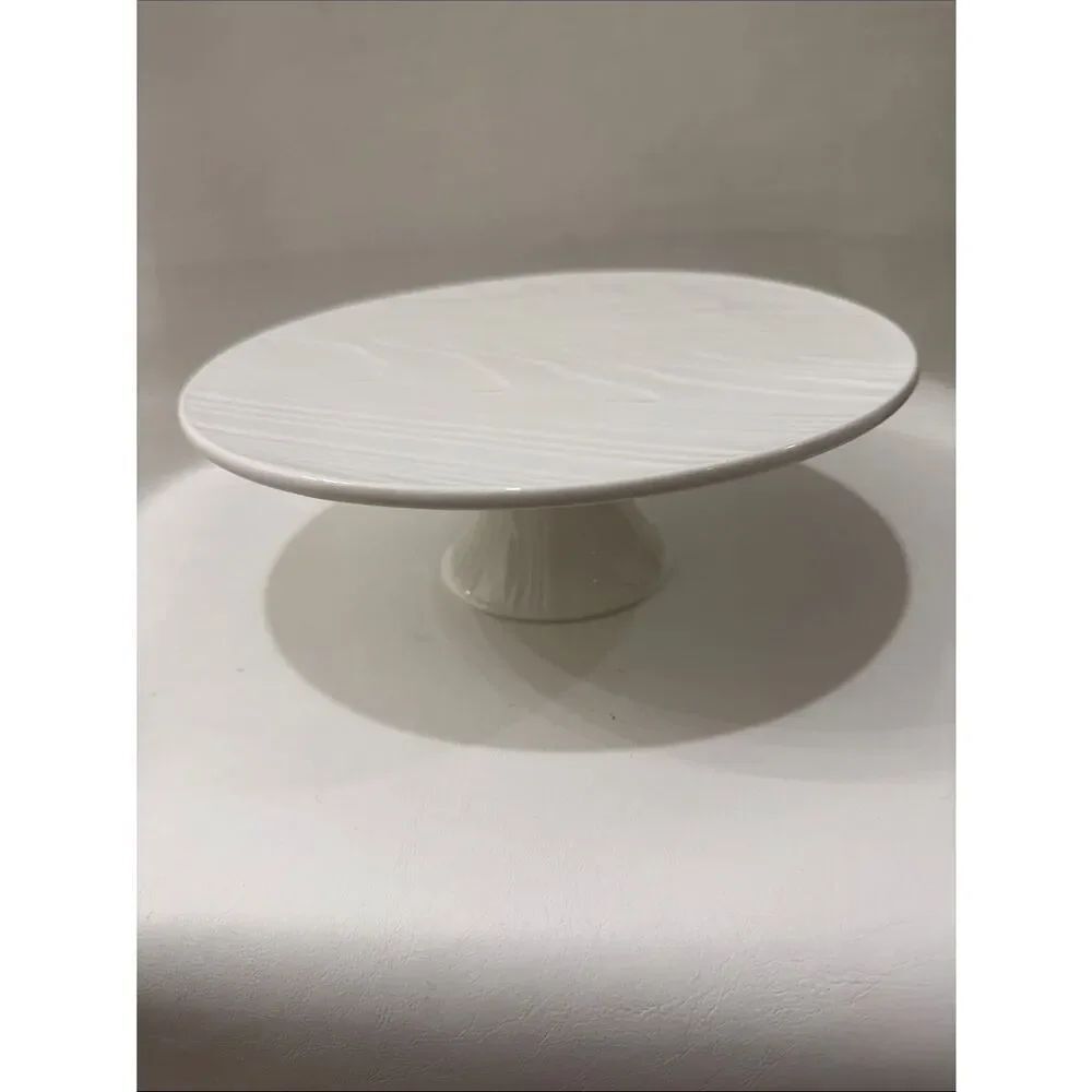 Roscher Classic White Textured Porcelain Ceramic Cake Pedestal Serving Platter
